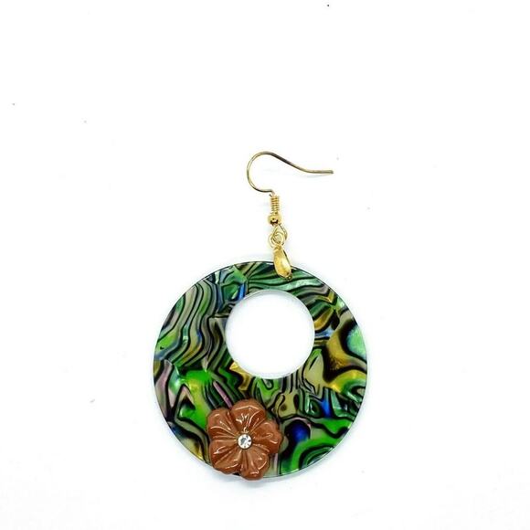 Abalone Shell Style Flower Rhinestone Dangle Earrings - Picture 2 of 4